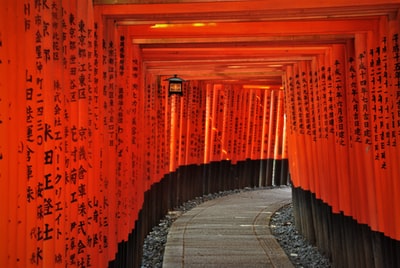 Orange and black tunnel with orange light
